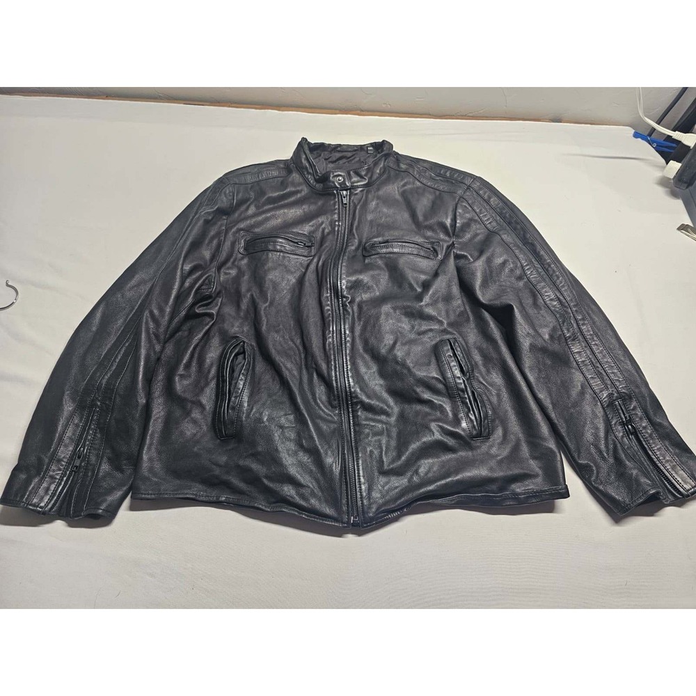 Murano Mens Black Genuine Lambskin Lamb Leather Cafe Racer Moto Jacket XXL 2XL